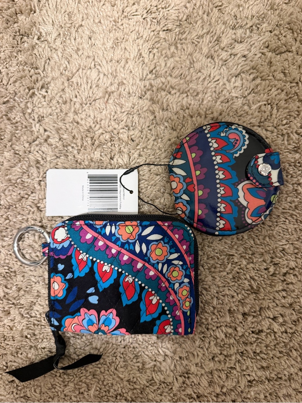 Vera Bradley Navy Floral Paisley Coin Pouch & Zip Card Holder